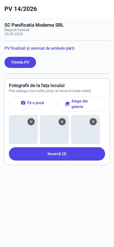 Aplicația Android: pozele de la fața locului adăugate după semnarea procesului verbal