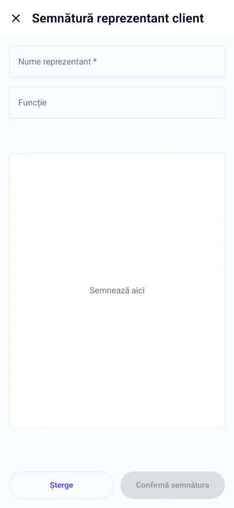 Aplicația Android: semnătura reprezentantului clientului